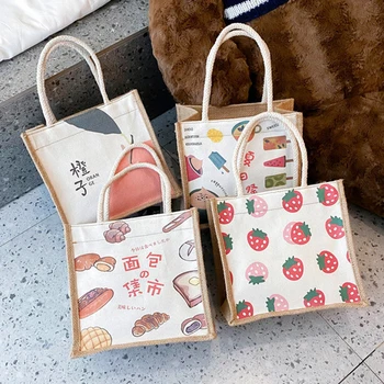 Canvas обяд чанта Корея мода стил персонализирани преносими обяд чанта храна пикник чанти печат модел пикник пътуване Бенто чанта