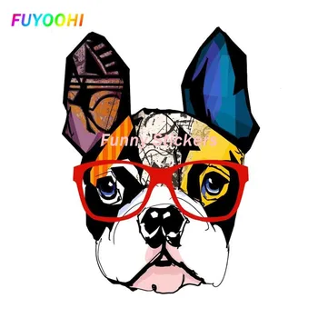 FUYOOHI моден стикер ръчно рисувани изкуство 3D очила куче карикатура PVC стикер висококачествен винил материал, модерен и стилен