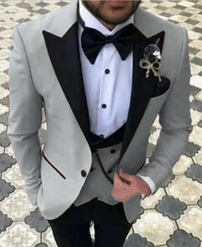 Tailor Made Slim Fit Groom Tuxedos Wedding Men Suit Terno Masculino (Jacket+Pant+Vest+Tie bow) Мъжки костюми от 3 части за мъже