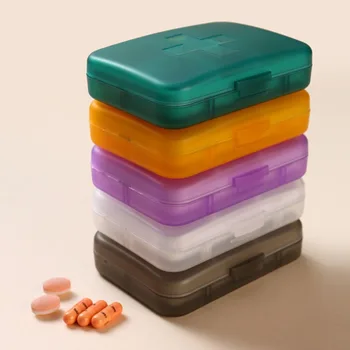 Мини малки преносими пътуване витамин кутия хапчета случаи контейнер организатор съхранение таблетка 7 дни 6 решетки медицина рибено масло